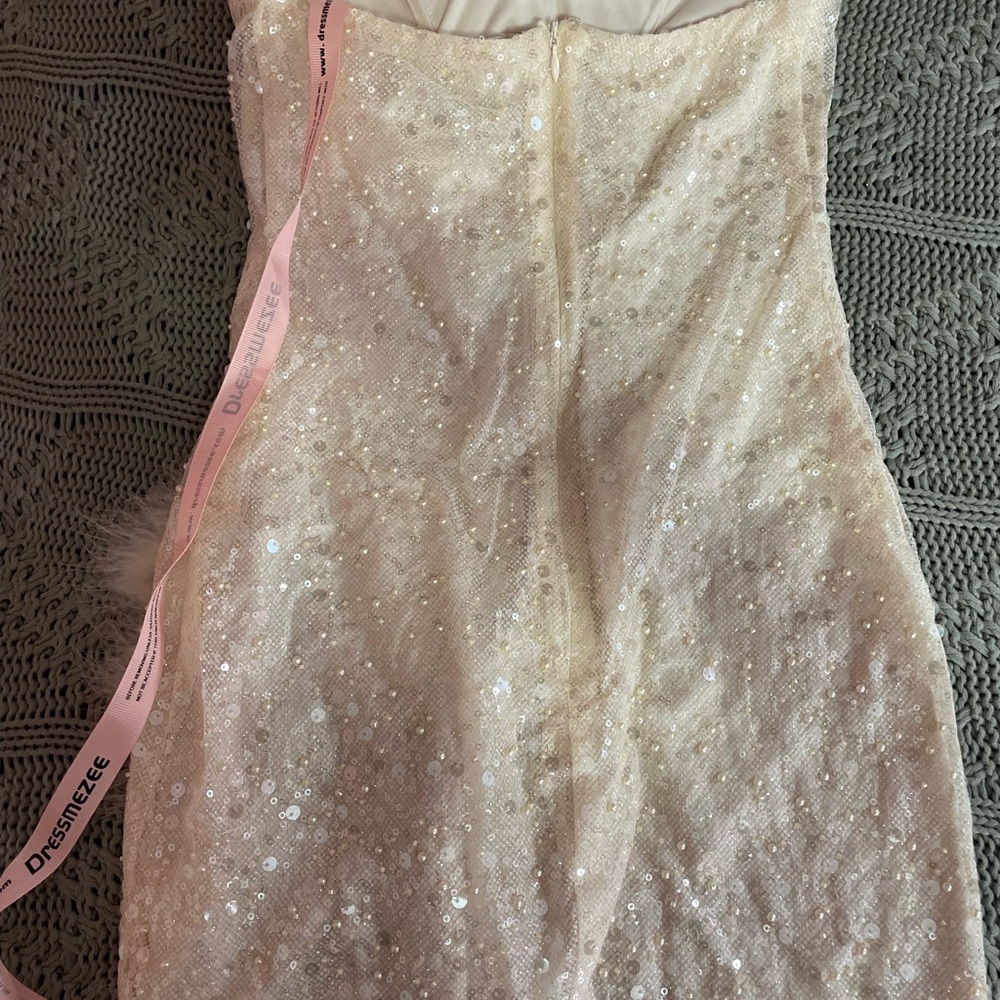 Elegant Sequin Mini Dress - Cream - Picture 2 of 2
